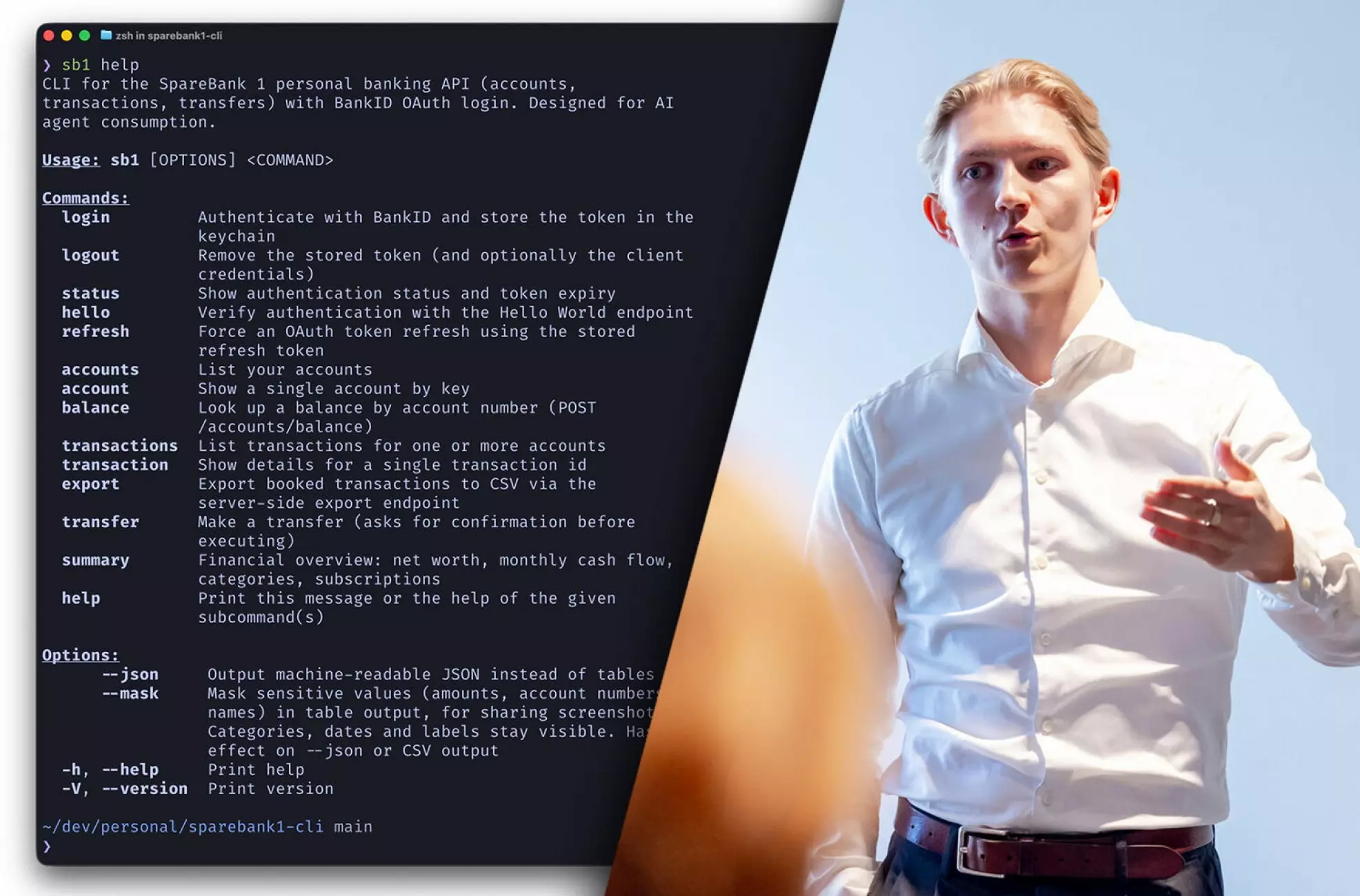 Magnus Rødseth sitter med laptopen og kobler nettbanken til en KI-agent