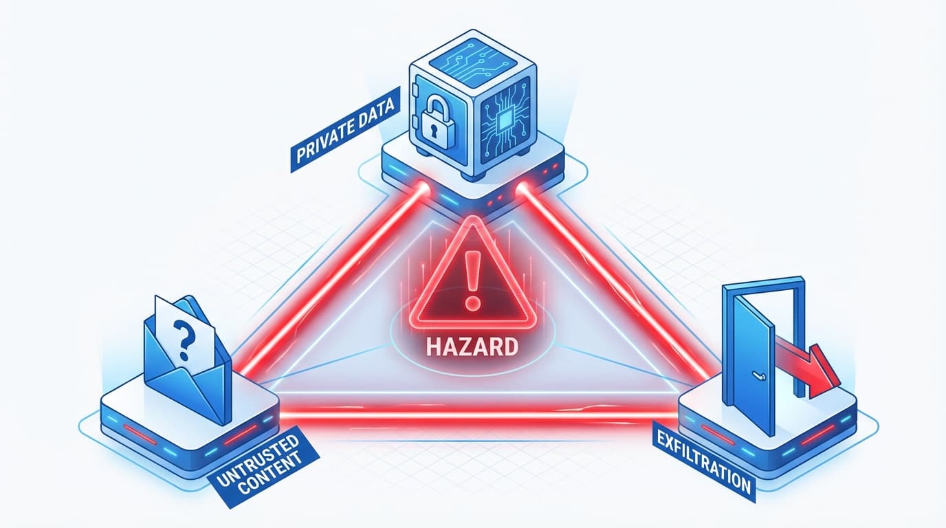 The Lethal Trifecta: Private Data, Untrusted Content og Exfiltration danner en faretrekant