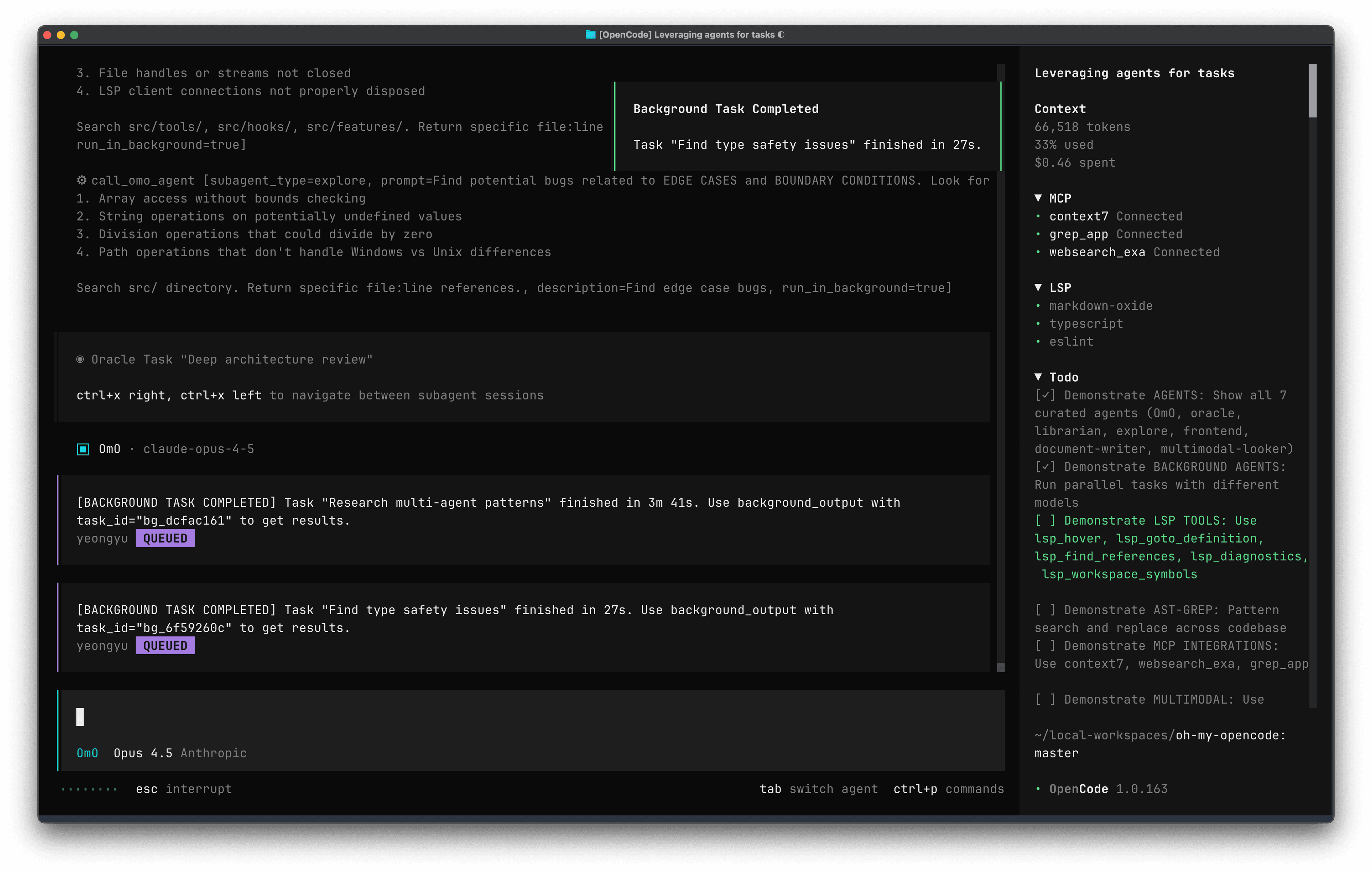 OpenCode-grensesnittet i aksjon.